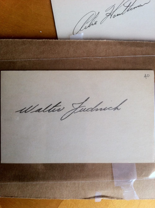 Wally Judnich signed index card
